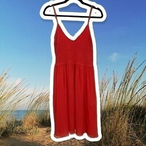 REBECCA TAYLOR 8 Coral Smocked-Top Sleeveless Dress